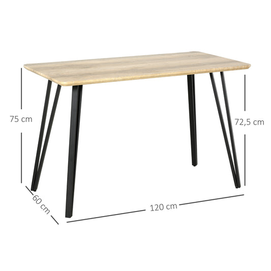 Table à manger industrielle 120 cm aspect chêne clair, pieds épingle noirs – Maisoncalyma