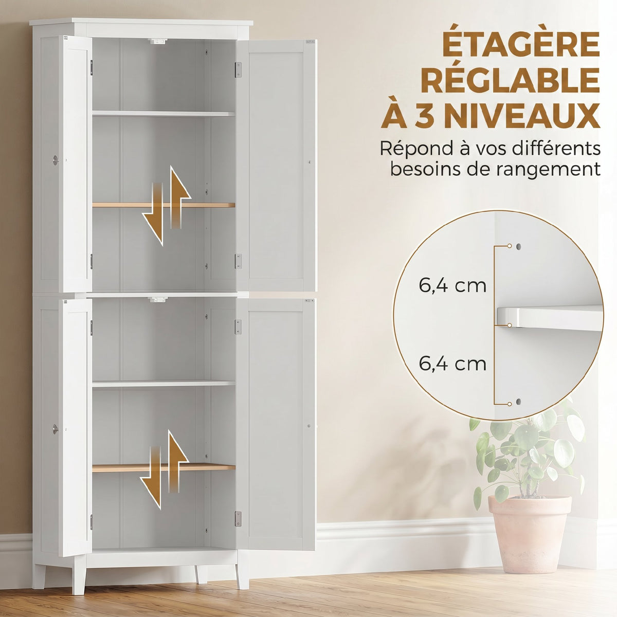 Colonne de salle de bain blanche 4 portes avec étagères réglables – Maisoncalyma