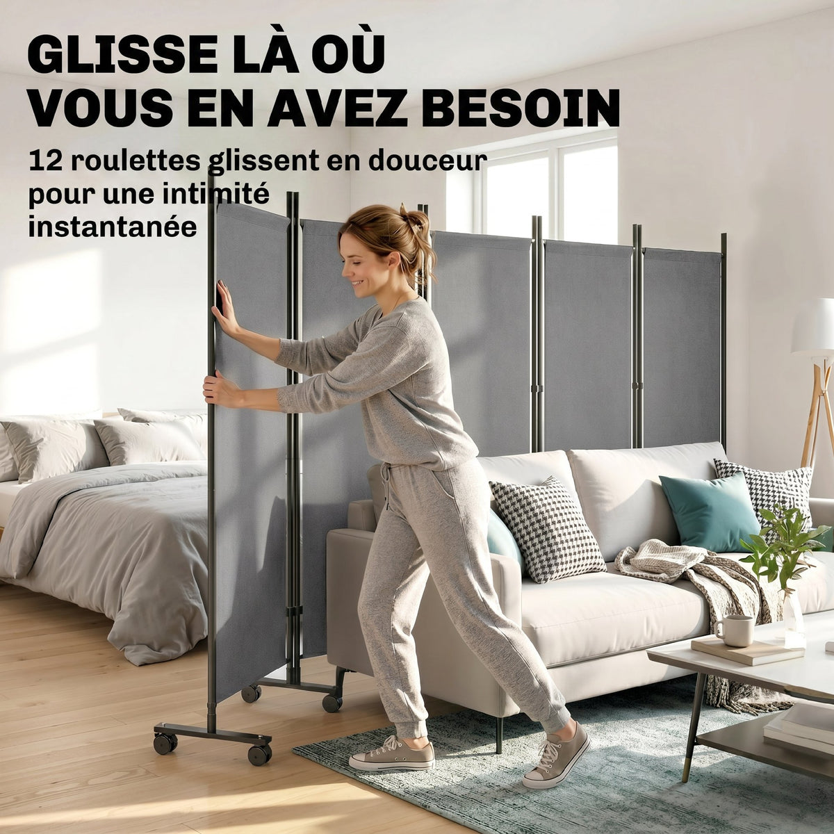 Paravent pliant 5 panneaux gris foncé – vue 7