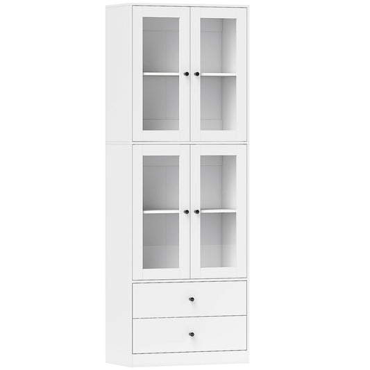Buffet haut de cuisine blanc brillant avec portes vitrées – Maisoncalyma