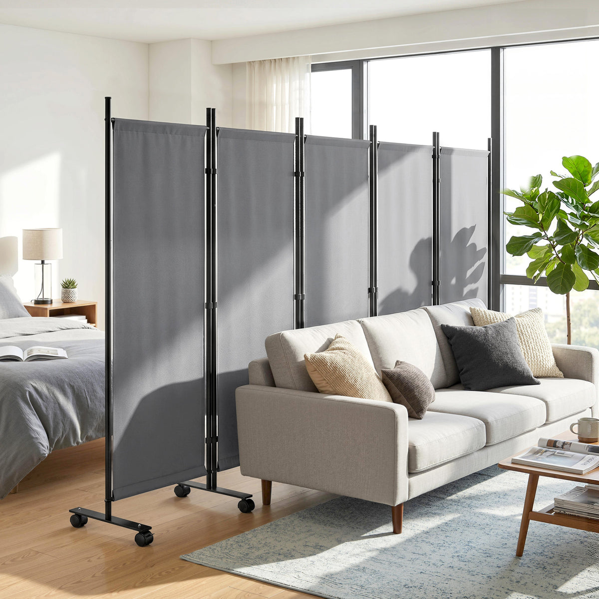 Paravent pliant 5 panneaux gris foncé – vue 6