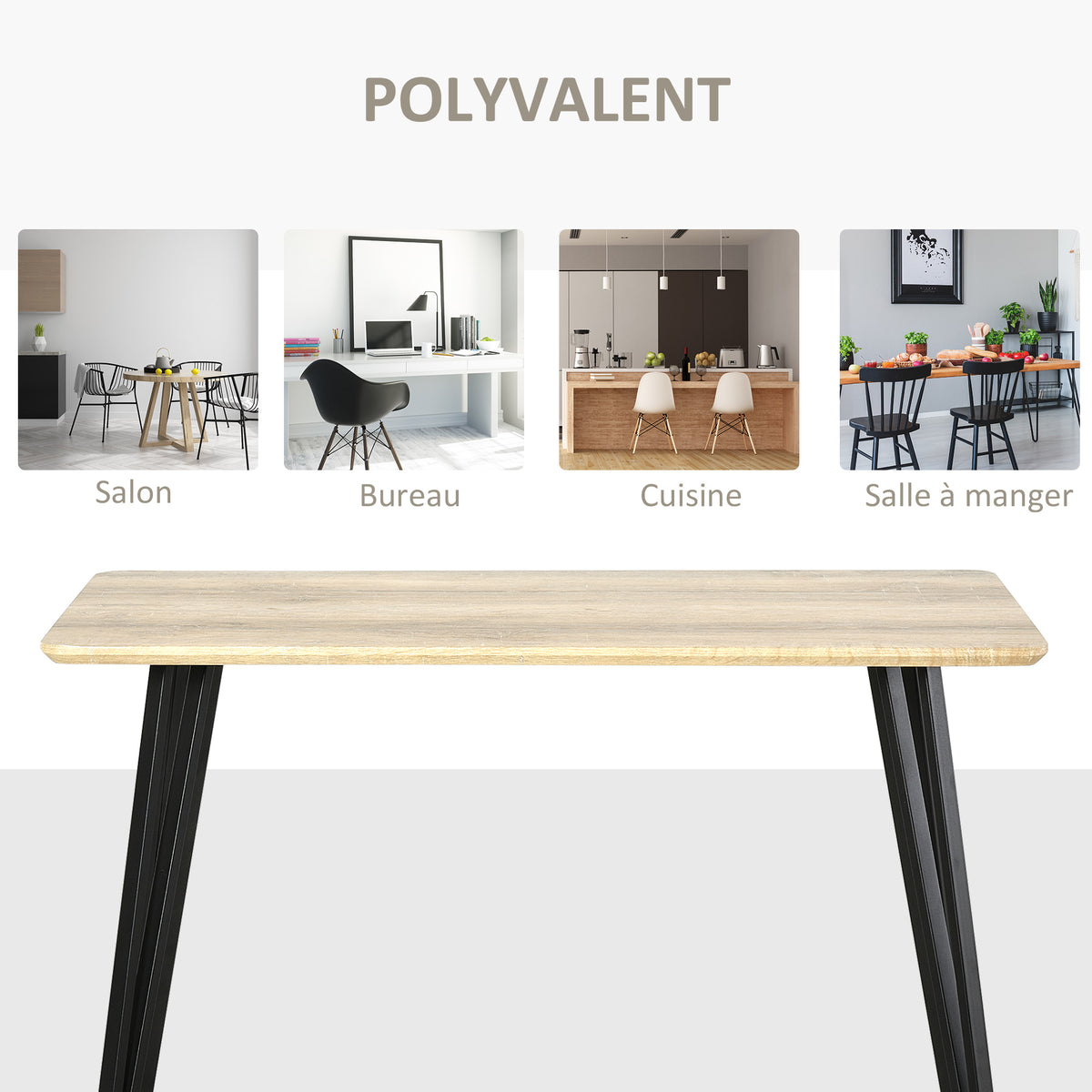 Table à manger industrielle 120 cm aspect chêne clair – vue 3